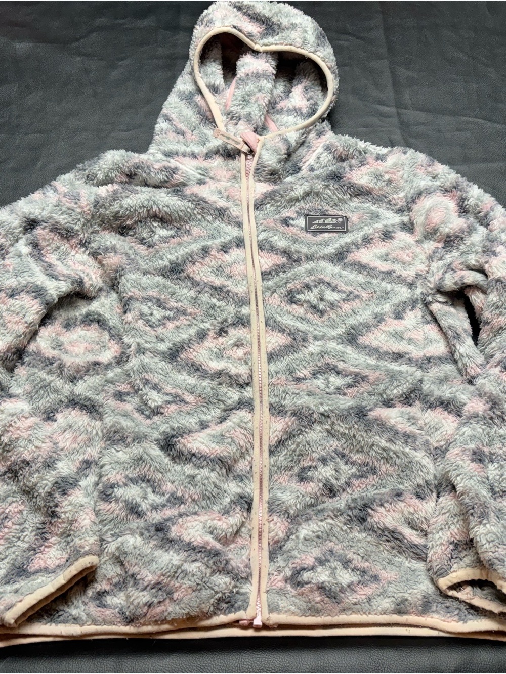 Eddie Bauer Gray & Pink Plush Hooded Sherpa Jacket